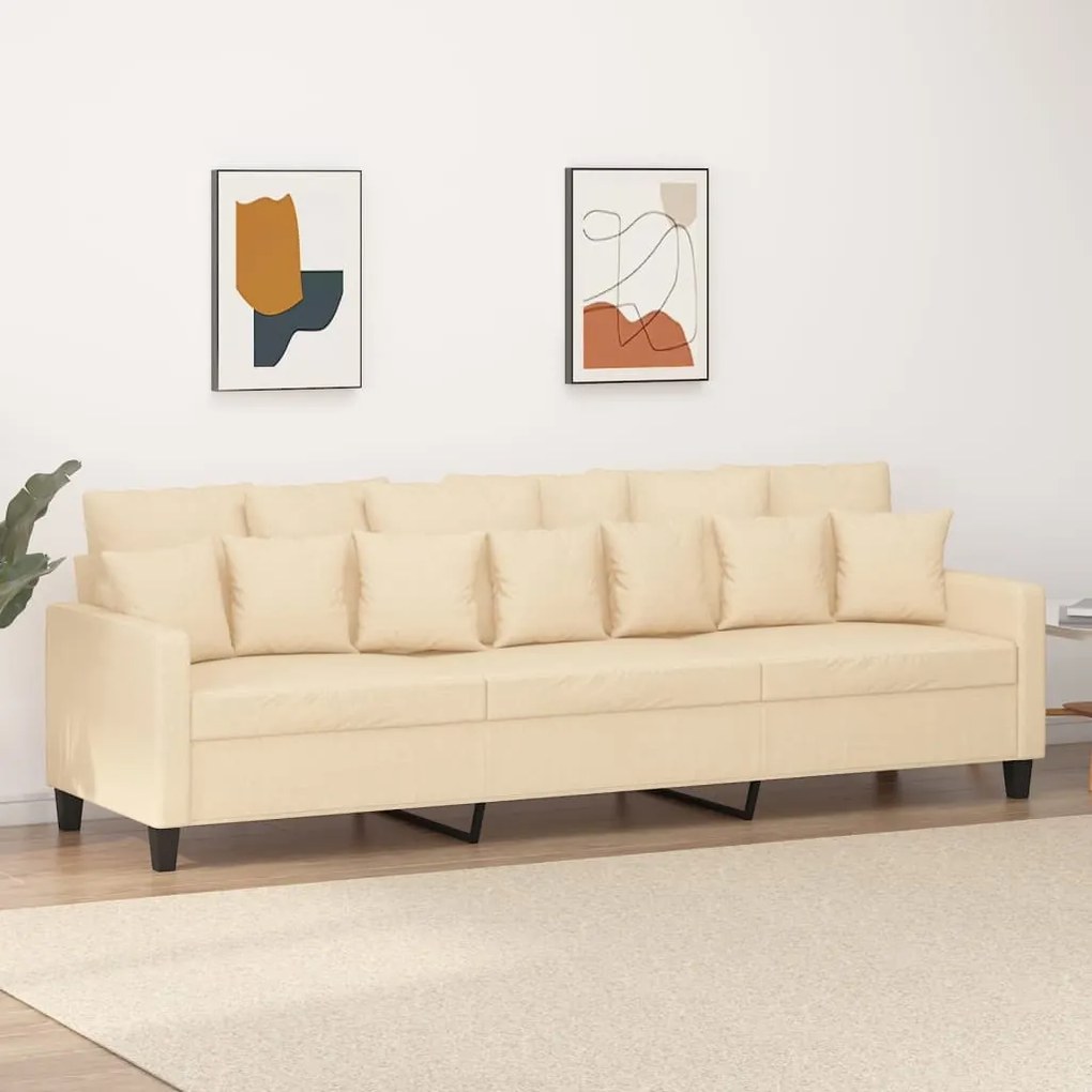 vidaXL Sofá de 3 lugares tecido 210 cm cor creme