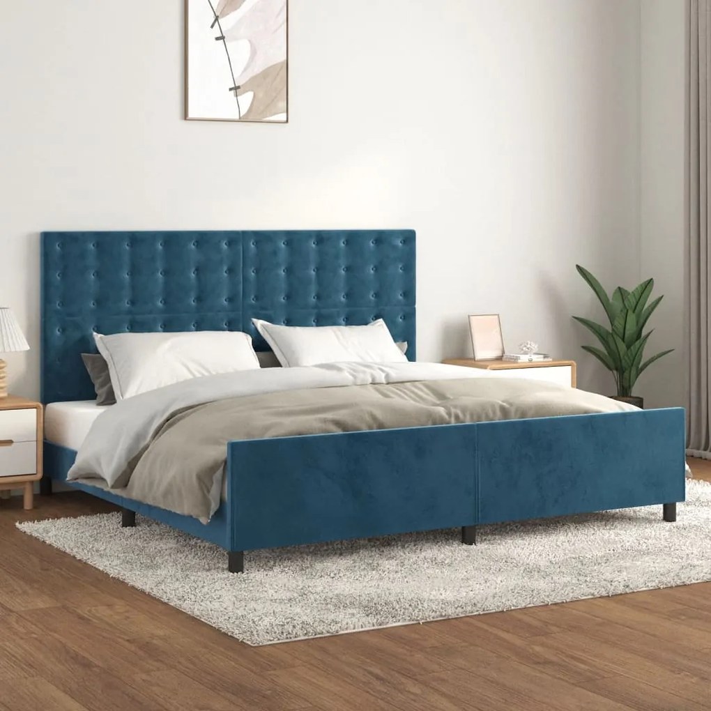 Estrutura de cama sem colchão 200x200 cm veludo azul-escuro
