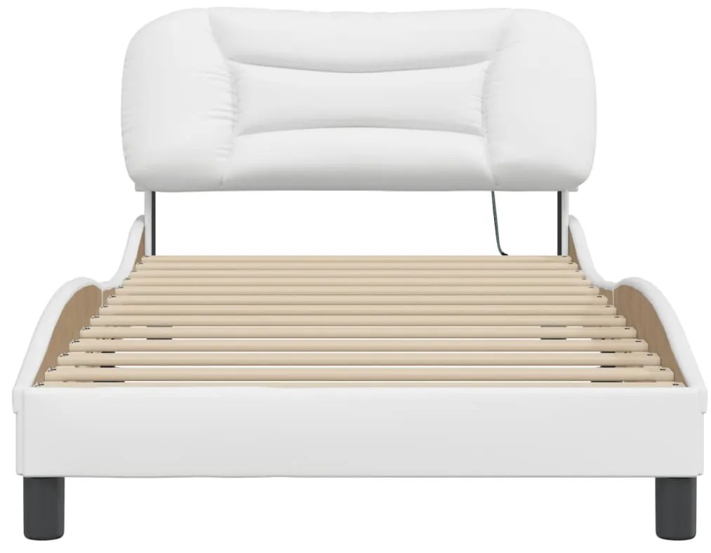 Estrutura cama c/ luzes LED 100x200 cm couro artificial branco