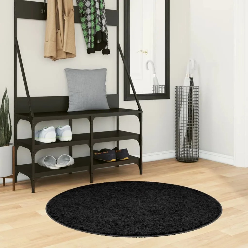 vidaXL Tapete shaggy de pelo alto PAMPLONA Ø 100 cm preto