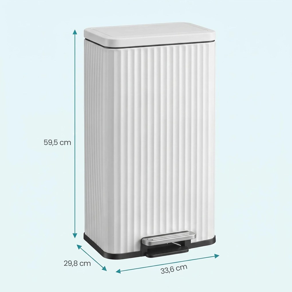 Caixote do lixo de cozinha em aço 33,6 x 29,8 x 59,5 cm com fecho suave e cesto interior amovível, 30 L, branco