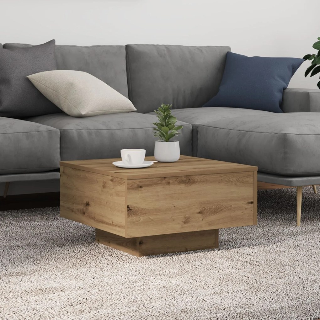 Mesa de Centro vidaXL com Luzes LED Carvalho Artesanal 55x55x31 cm