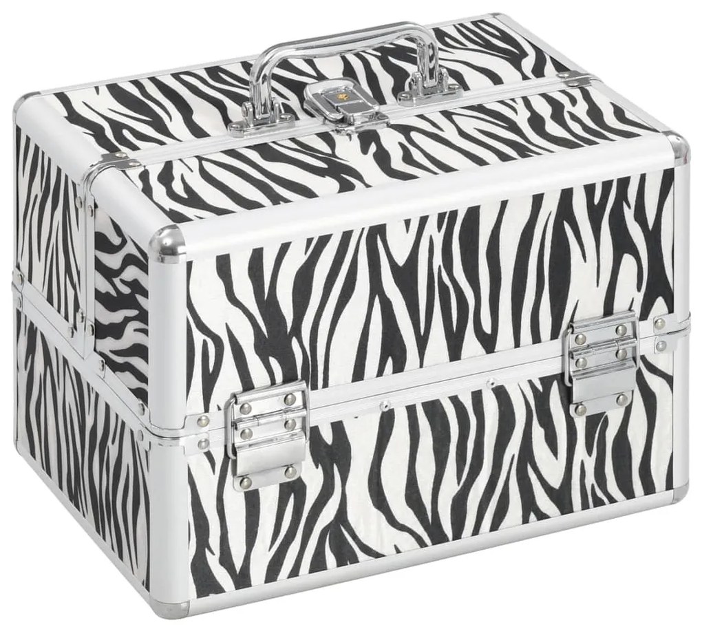 91831 vidaXL Caixa de maquilhagem 22x30x21 cm alumínio riscas de zebra