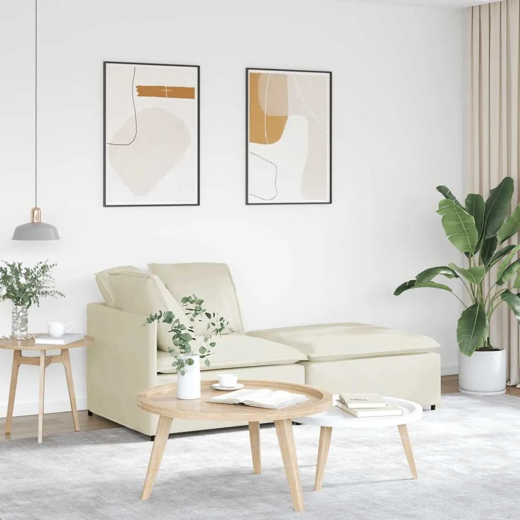 vidaXL Sofá modular com pufes e almofadas veludo creme
