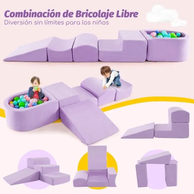 Conjunto de escalada e rampa de 5 peças para crianças Blocos de construção de esponja com piscina de bolas (NÃO INCLUIDAS) Capa lavável Criativo Púrpu