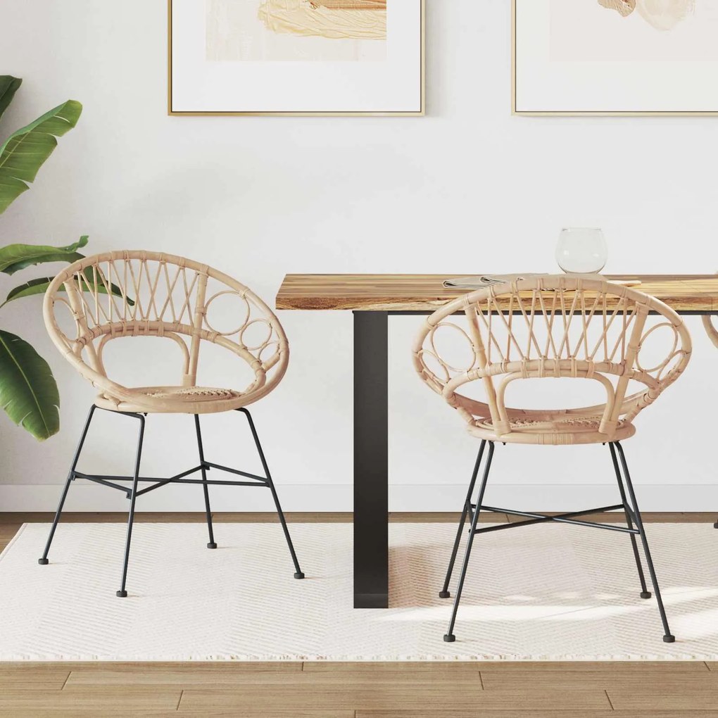 vidaXL Cadeira de jantar 2 pcs Natural 49 x 51 x 81 cm Rattan e Ferro