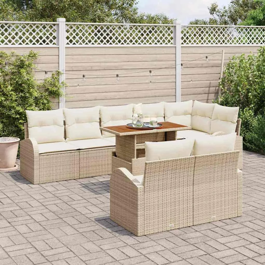 Conjunto de Jantar de Jardim com 9 peças, almofadas de rattan poliéste