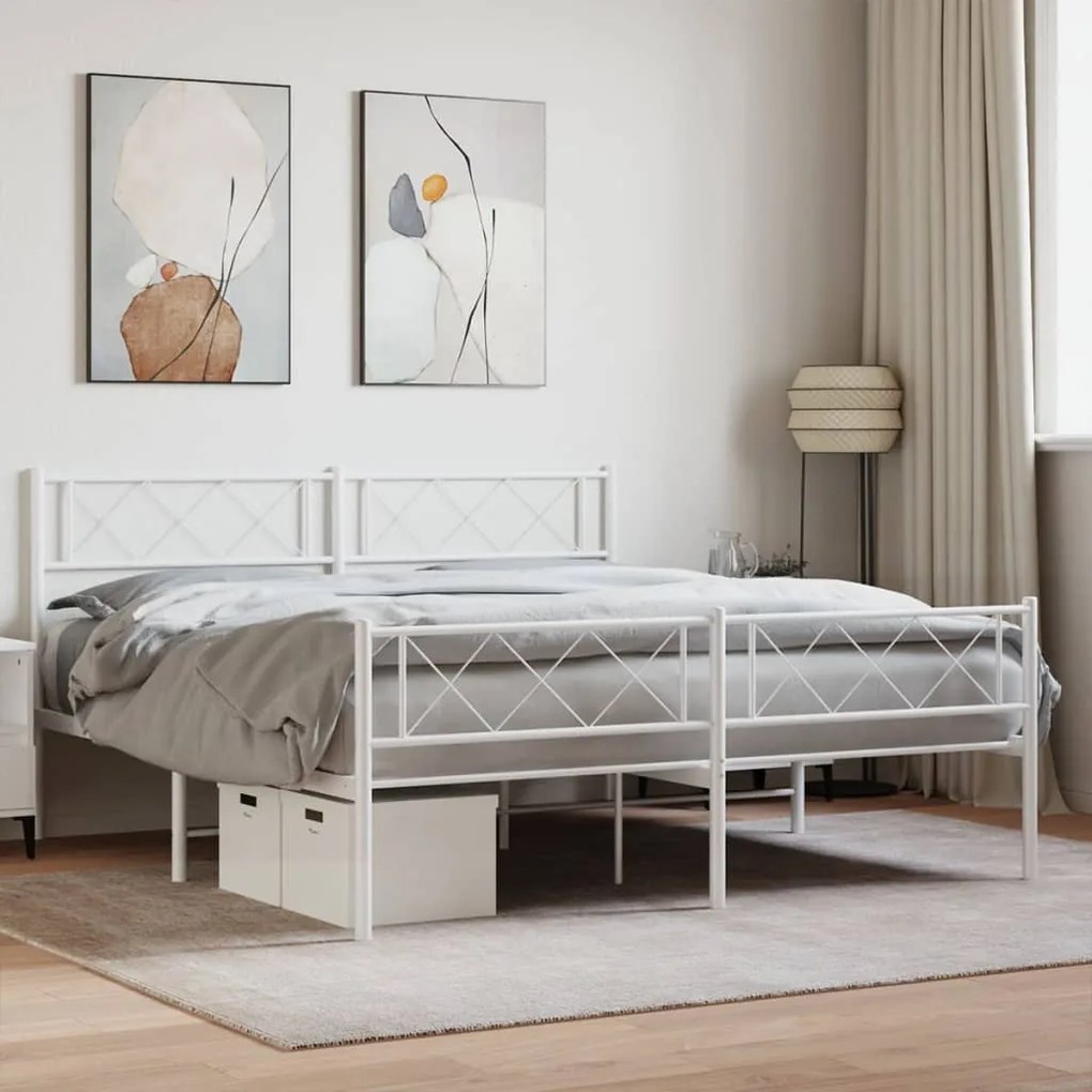 Estrutura de cama com cabeceira e pés 140x190 cm metal branco