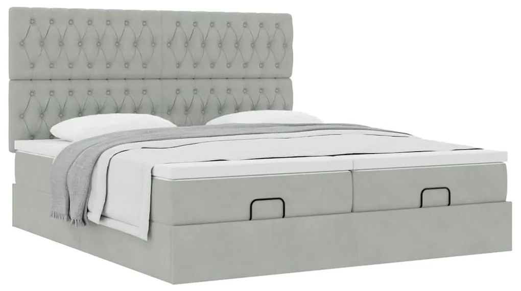 Estrutura cama otomana colchões 160x200cm veludo cinzento claro