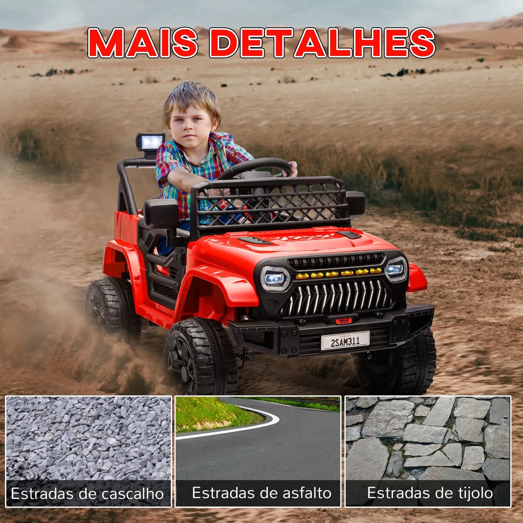 Carro Elétrico para Crianças Carro Elétrico Infantil UTV 12V com Velocidade Ajustável USB e Faróis  95x62,5x65 cm Vermelho