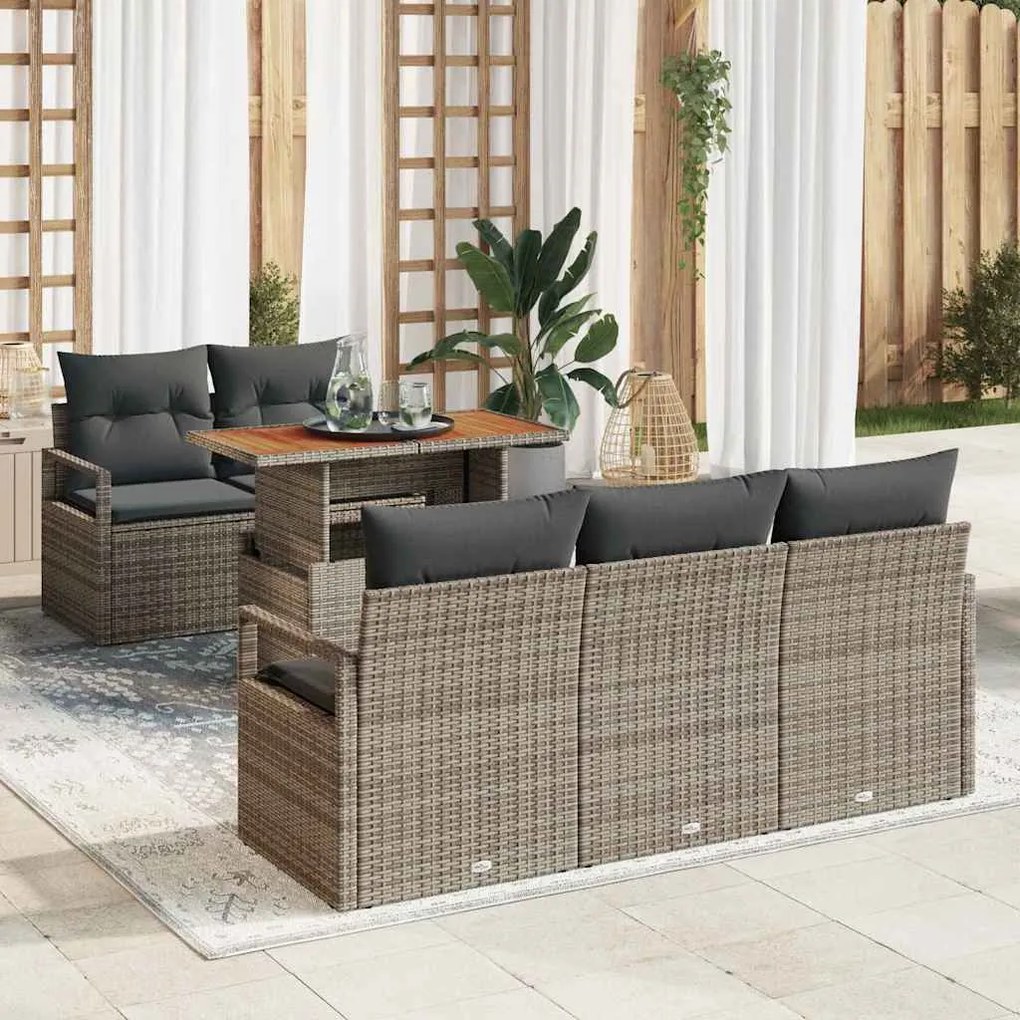 Conjunto de Sofá de Jardim com 6 peças e almofadas cinzas