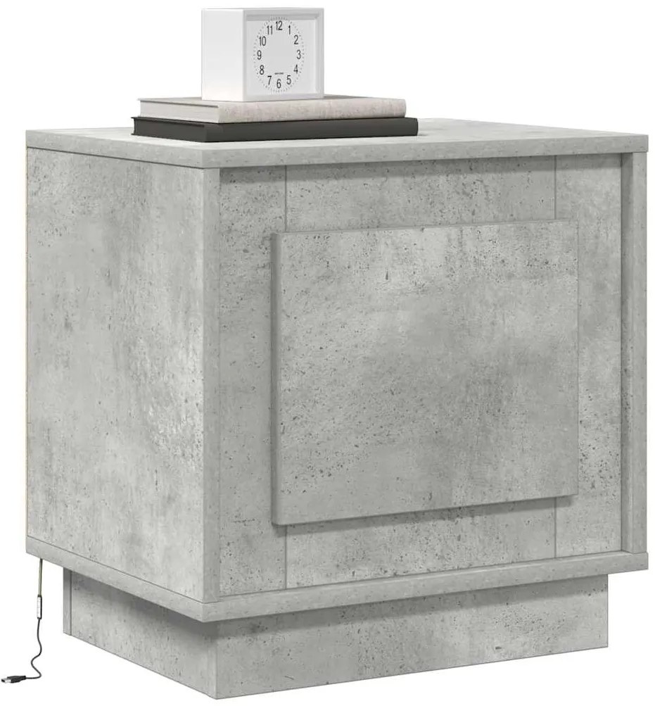 Cômodas de Cabeceira com Luzes LED 2 pcs Cinza Concreto 44x34,5x45 cm