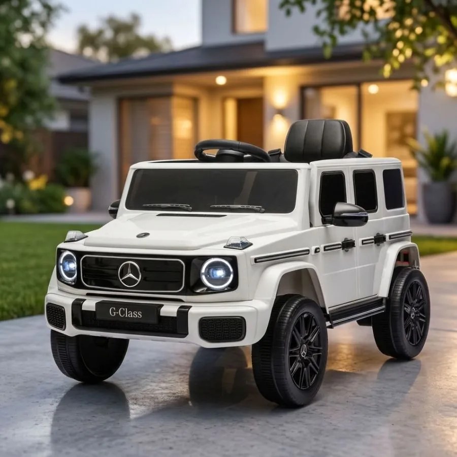 Carro elétrico Crianças 3 a 7 anos Mercedes-Benz 12V G580 Bateria Lìtio, controlo Remoto Branco
