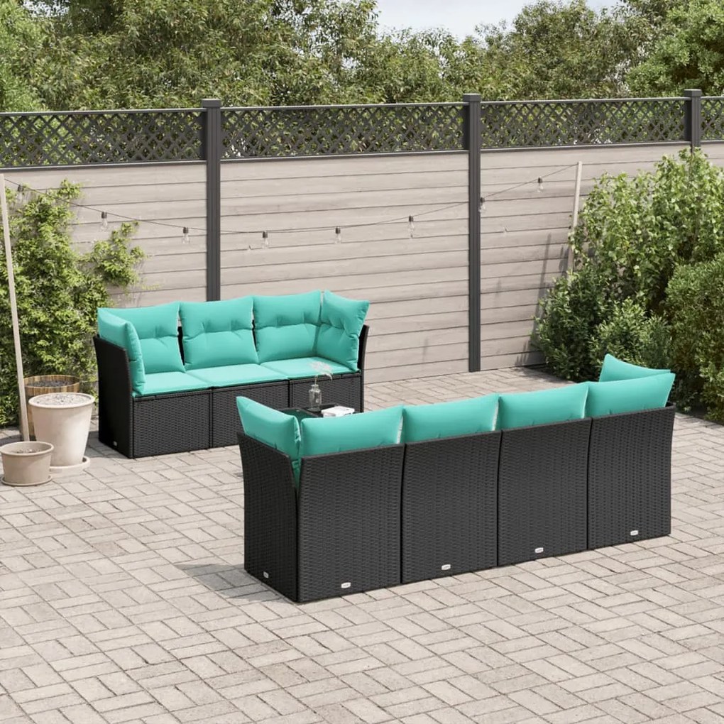 vidaXL 8 pcs conjunto de sofás p/ jardim c/ almofadões vime PE preto
