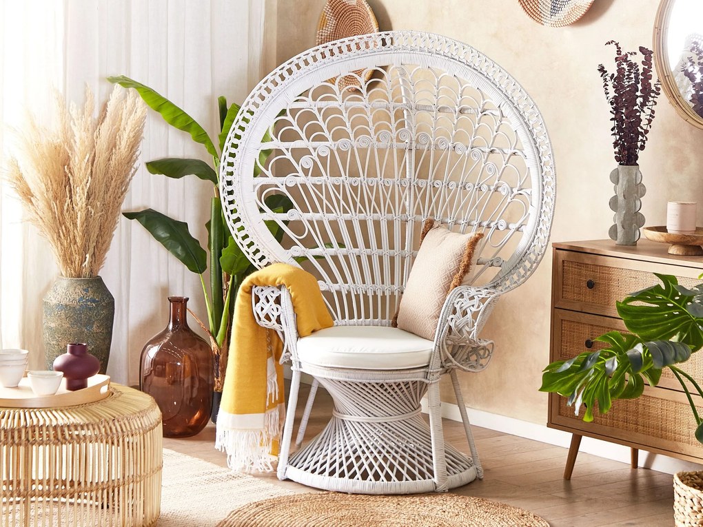 Poltrona pavão de rattan branca EMMANUELLE Beliani