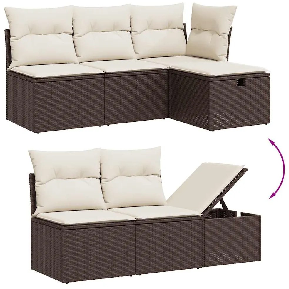 11 pcs conjunto sofás de jardim c/ almofadões vime PE castanho