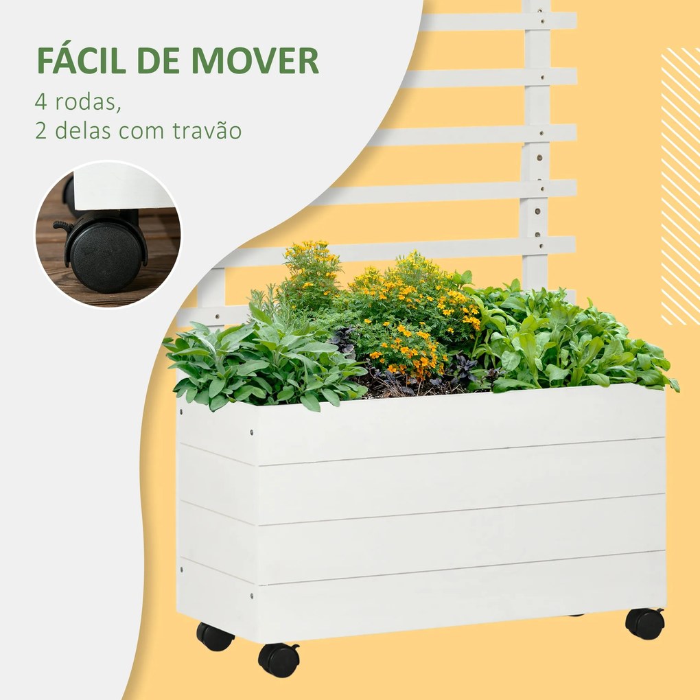 Outsunny Floreira com Treliça de Madeira Maciça com 4 Rodas Caixa de P