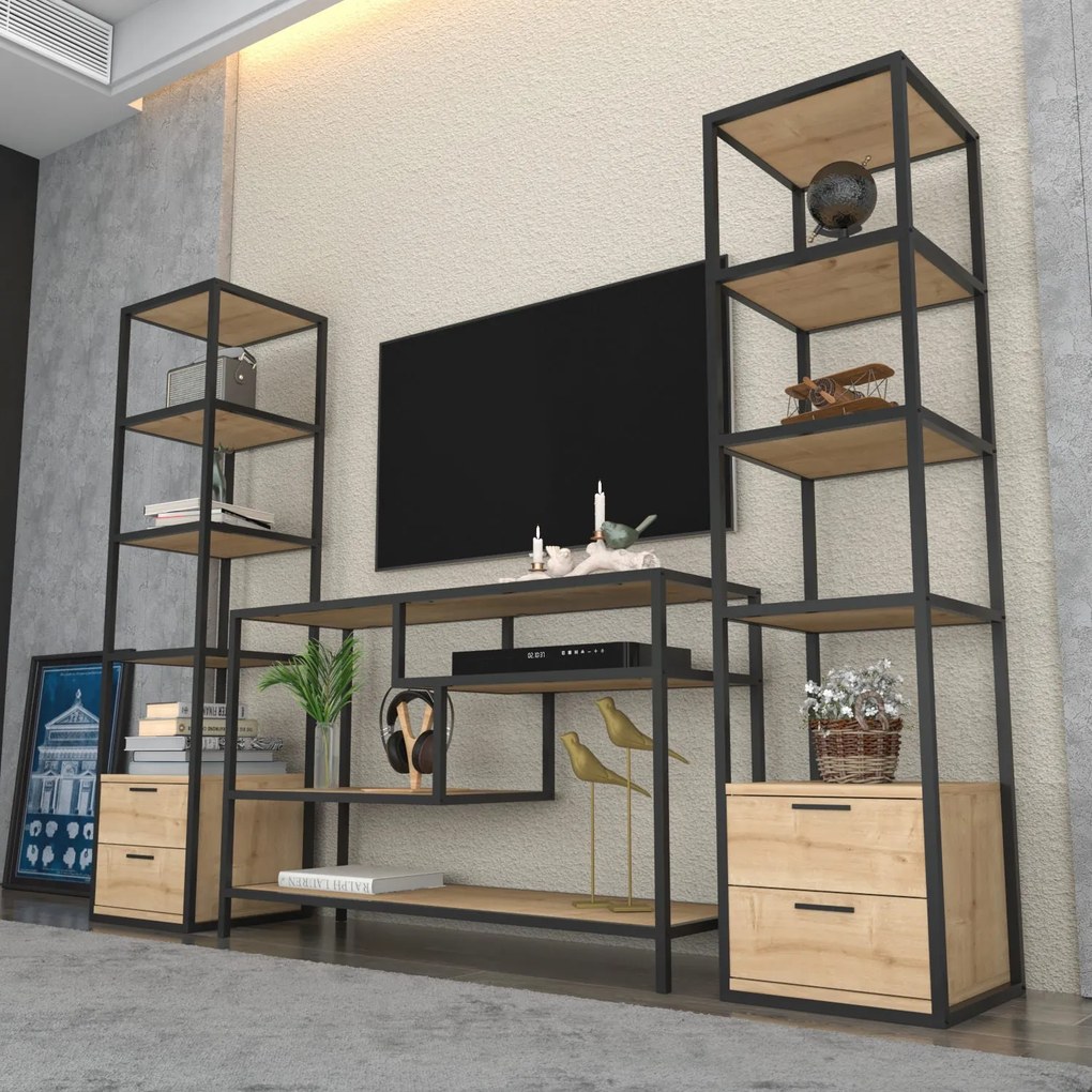 Unidade de TV Robbins – Preto Carvalho – 198 cm x 39 cm x 160 cm