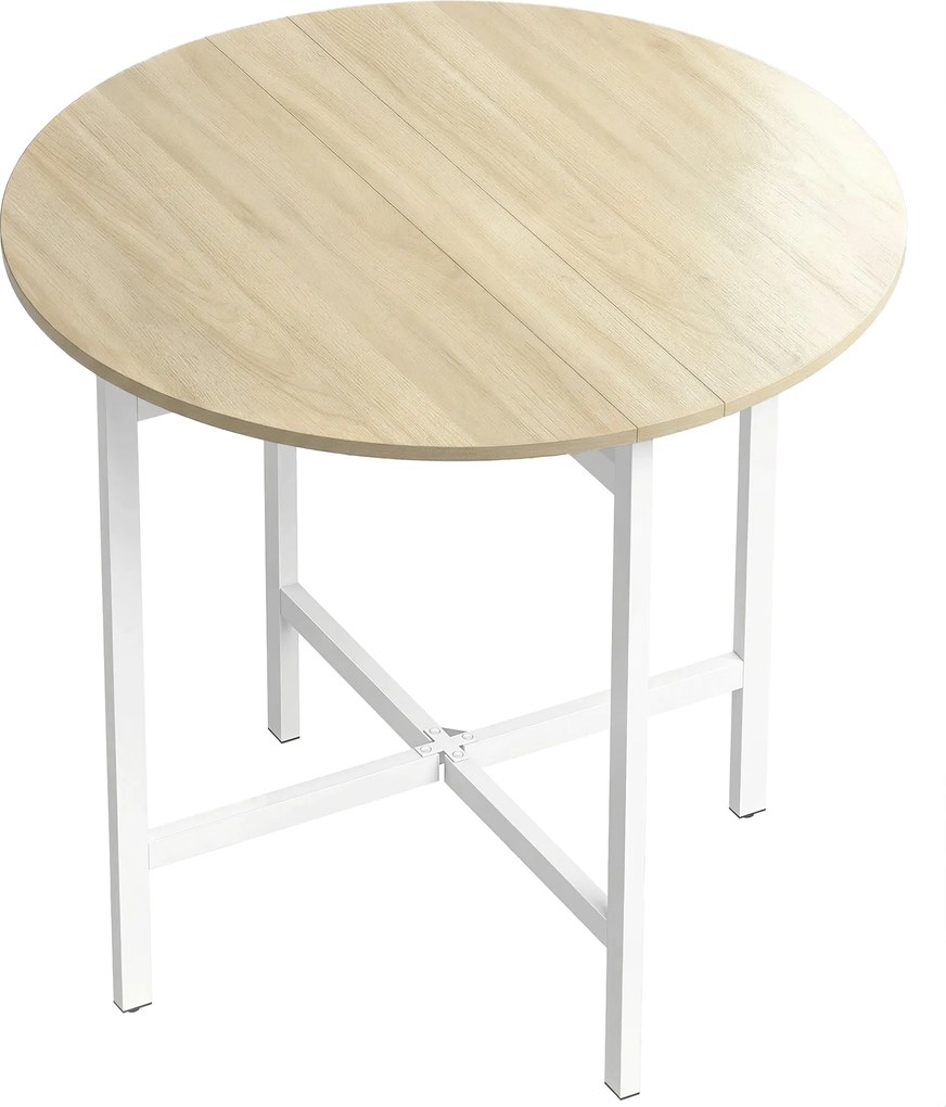 HOMCOM Mesa de jantar dobrável, mesa dobrável redonda de 80 cm com estrutura de aço, para 2-4 pessoas, aparência de madeira natural | Aosom Portugal
