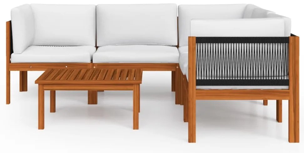 6 pcs conjunto lounge jardim c/ almofadões acácia maciça creme