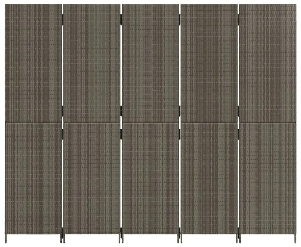 Biombo de divisão 5 painéis vime PE cinzento
