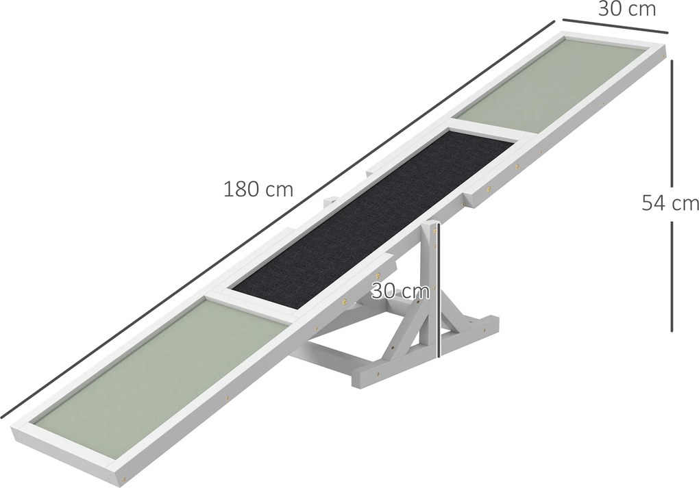 Equipamento de treino de agilidade desportiva para cães – balanço antiderrapante 180 x 30 x 30 cm cinzento e branco