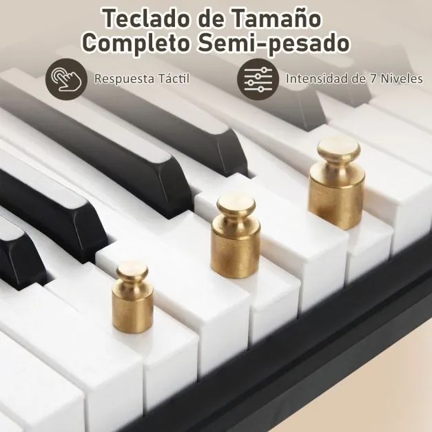 Teclado eletrónico de 61 teclas 90,5 x 23 x 5,5 cm para principiantes com suporte e banco ajustáveis 128 ritmos e tons 80 demos Preto