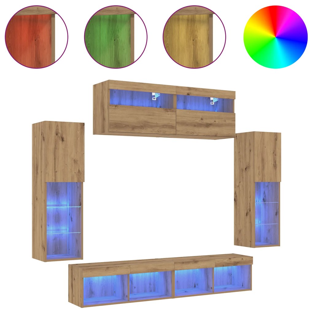 Armários de TV vidaXL com Luzes LED 2 pcs Carvalho Artesanal 80x30x30