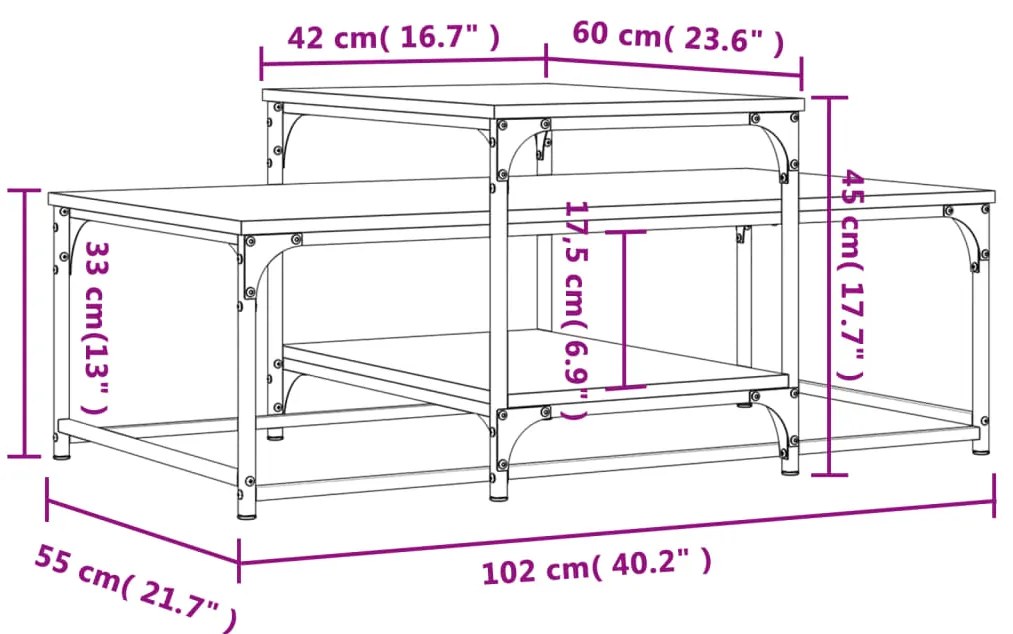 Mesa de centro 102x60x45 cm derivados madeira cinzento sonoma