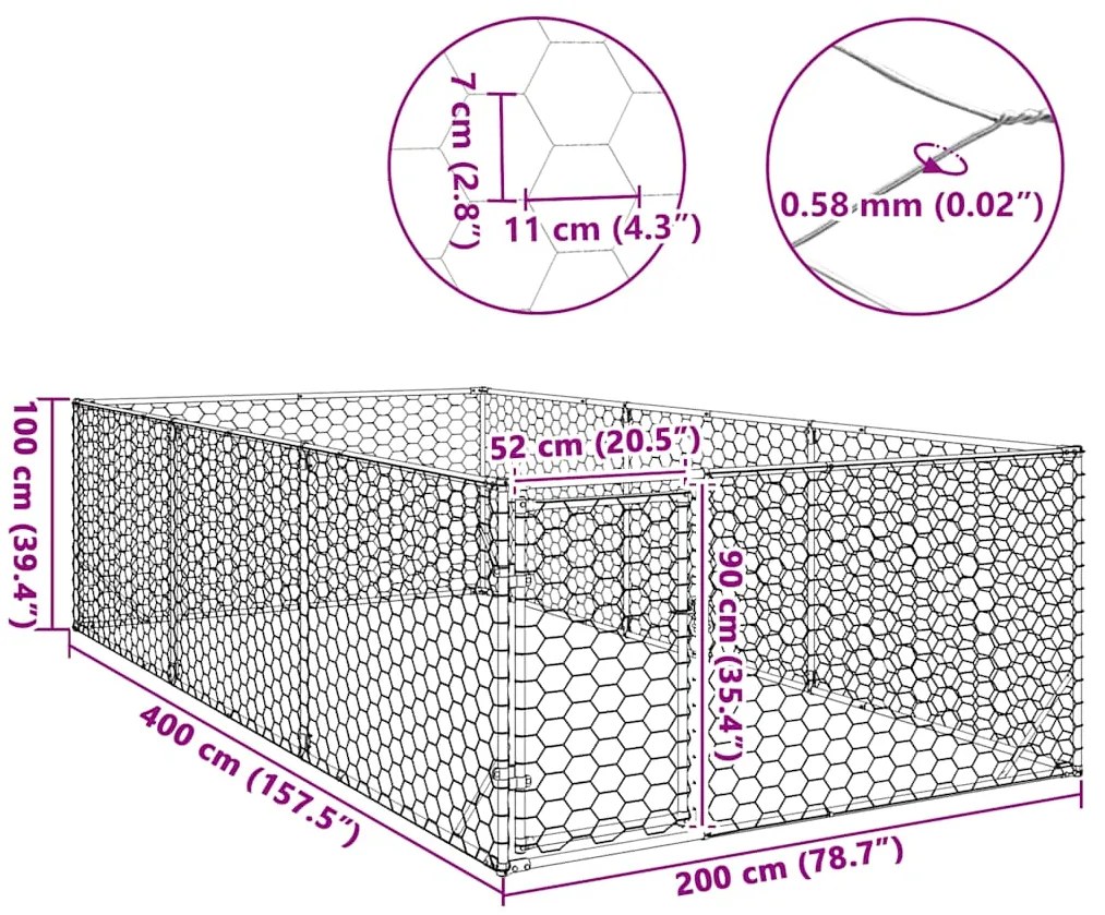 Canil exterior para cães com porta 2x4x1 m aço galvanizado