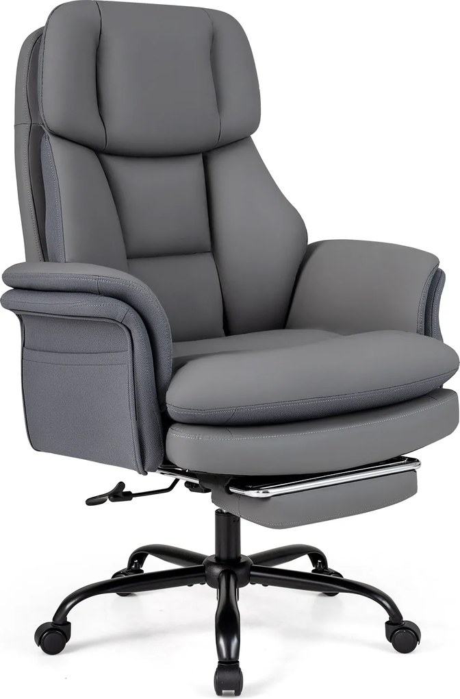 Cadeira de Escritório com Apoio para os Pés, 63-114 x 78 x 118-125 cm, Encosto Reclinável, Cinzento