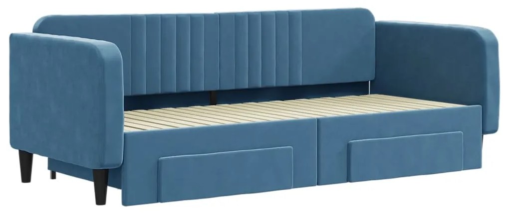 Sofá-cama com gavetão e gavetas 90x200 cm veludo azul