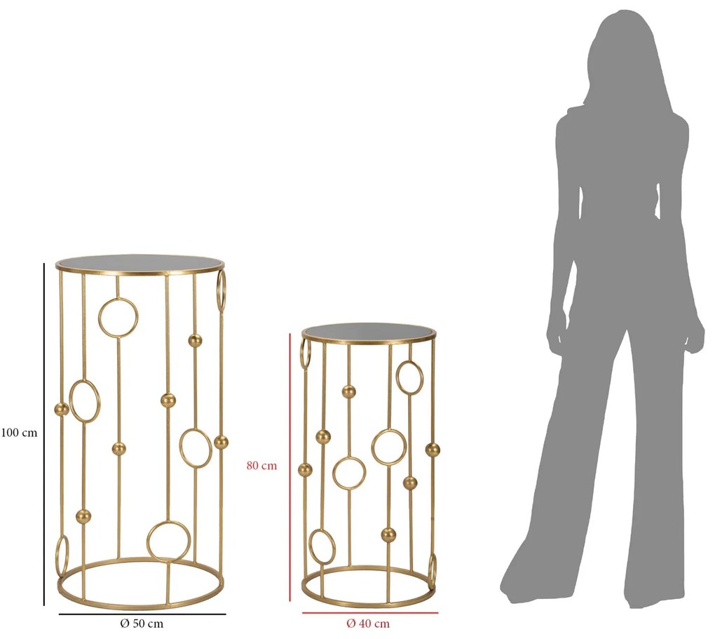 CONJUNTO DE 2 MESAS APOIO Ø 50X100-40X80 CM DOURADO