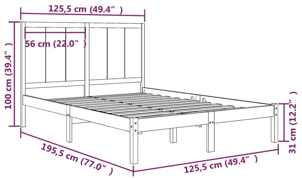 Cama sem colchão 120x190 cm madeira de pinho maciça
