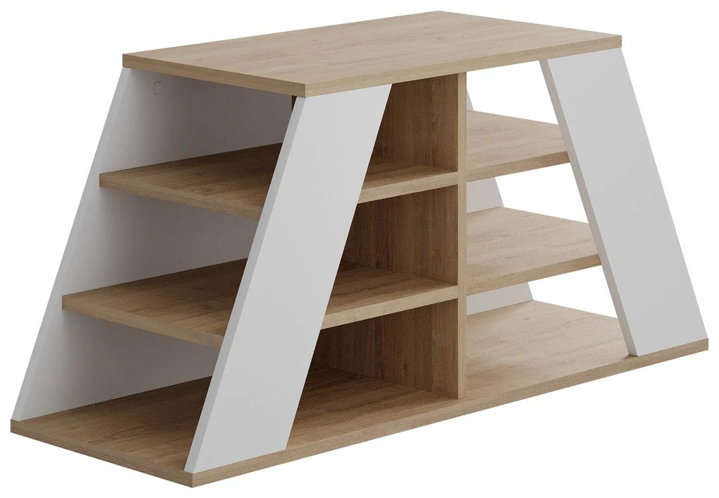 Banco Sapateira com Assento – Pyramid Oak – Carvalho e Branco – 105,5x