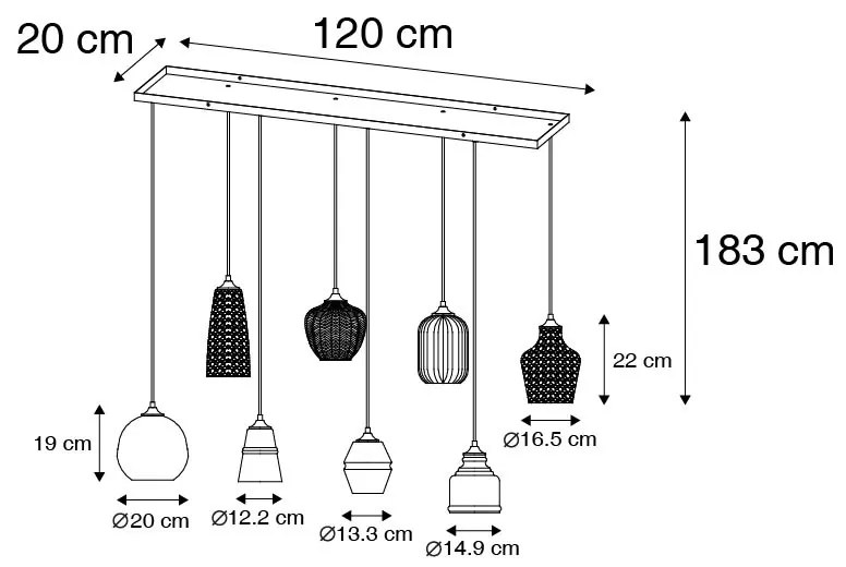 Candeeiro de suspensão Art Deco preto com vidro âmbar 8 luzes - Hanne Art Deco