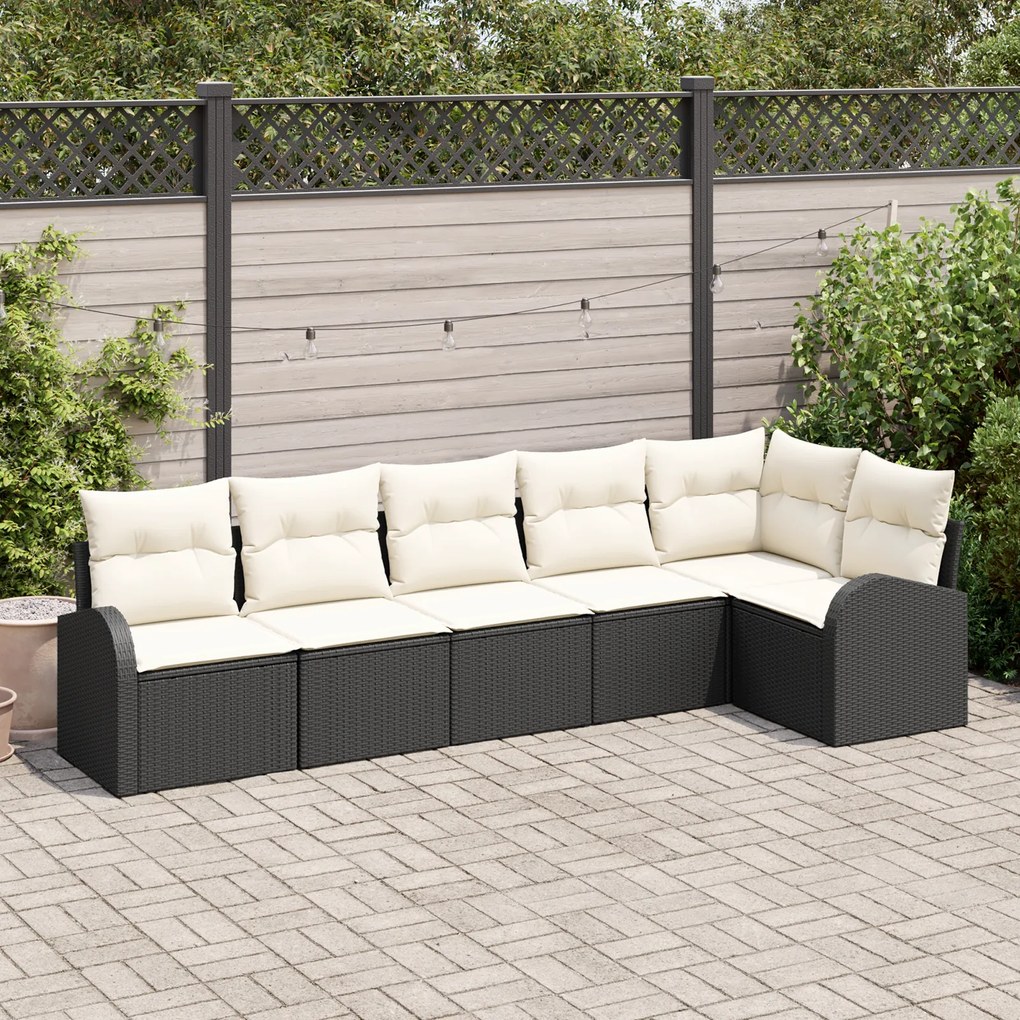 Conjunto de Sofá de Jardim vidaXL de 6 Peças com Almofadas Preto Ratta