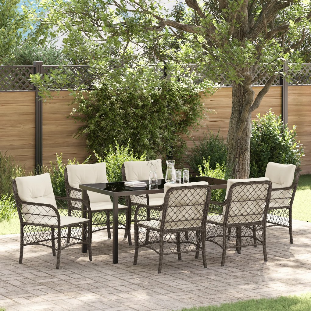 vidaXL Conjunto de Jantar de Jardim com Almofadas Marrons de Vime Poliéster