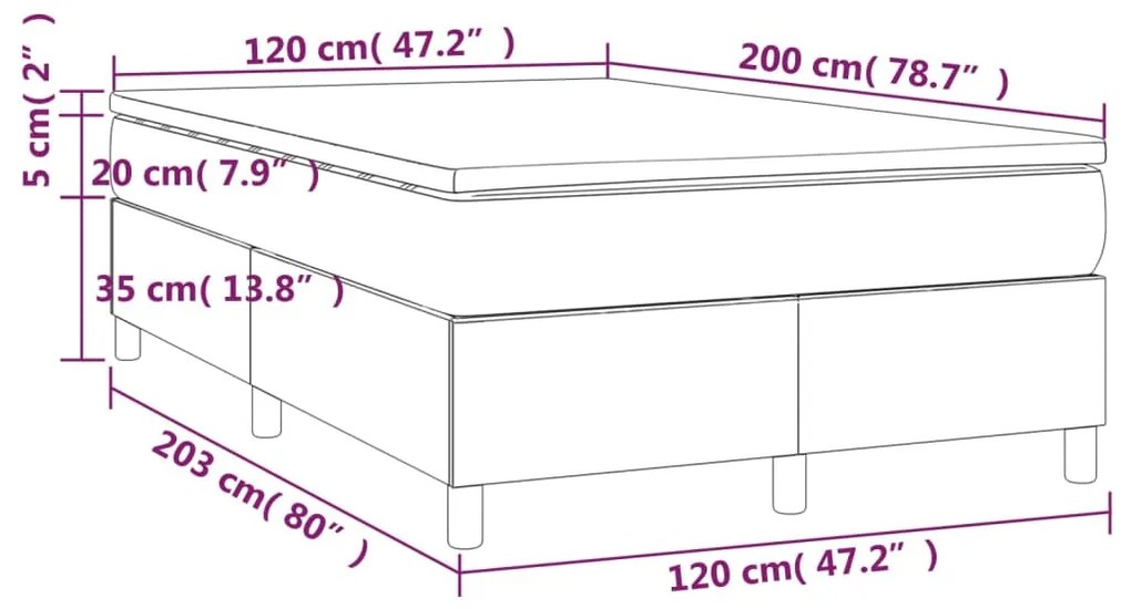 Cama boxspring com colchão 120x200 cm veludo azul-escuro