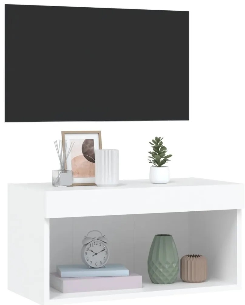 Móvel de TV com luzes LED 60x30x30 cm branco