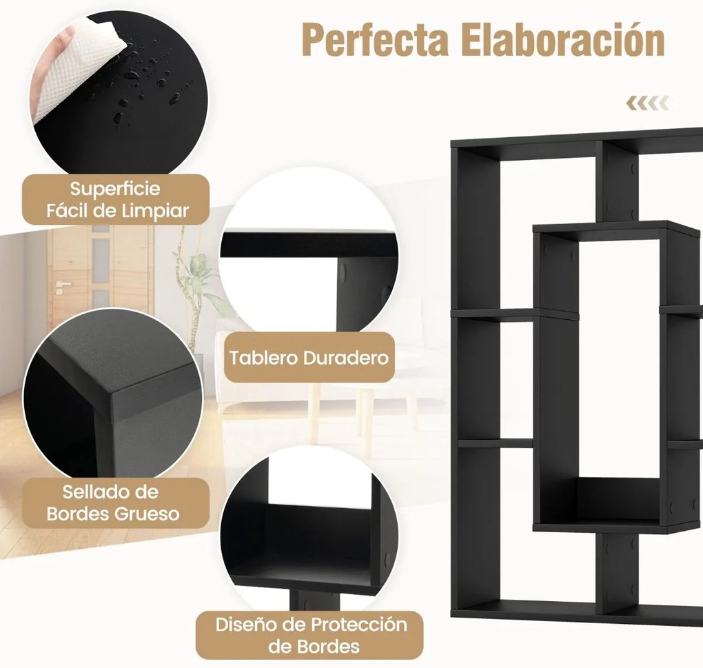 Estante Geométrica de 7 Cubos Estante Decorativa de Canto Estante de Pé com Dispositivo Antivoltas 60 x 20 x 90 cm Preto