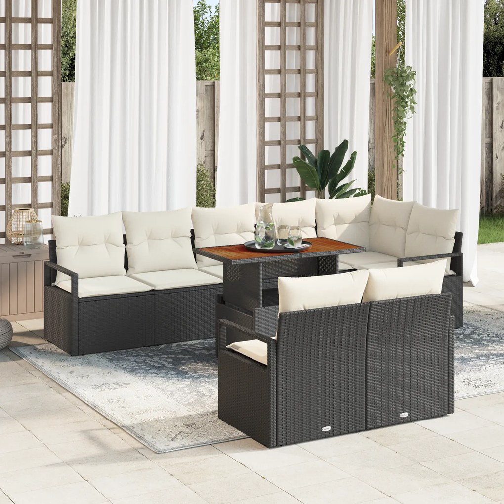 Conjunto de Sofá de Jardim vidaXL de 9 Peças com Almofadas Preto Ratta