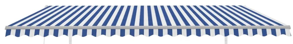 Toldo retrátil automático com postes 5x3 m azul e branco