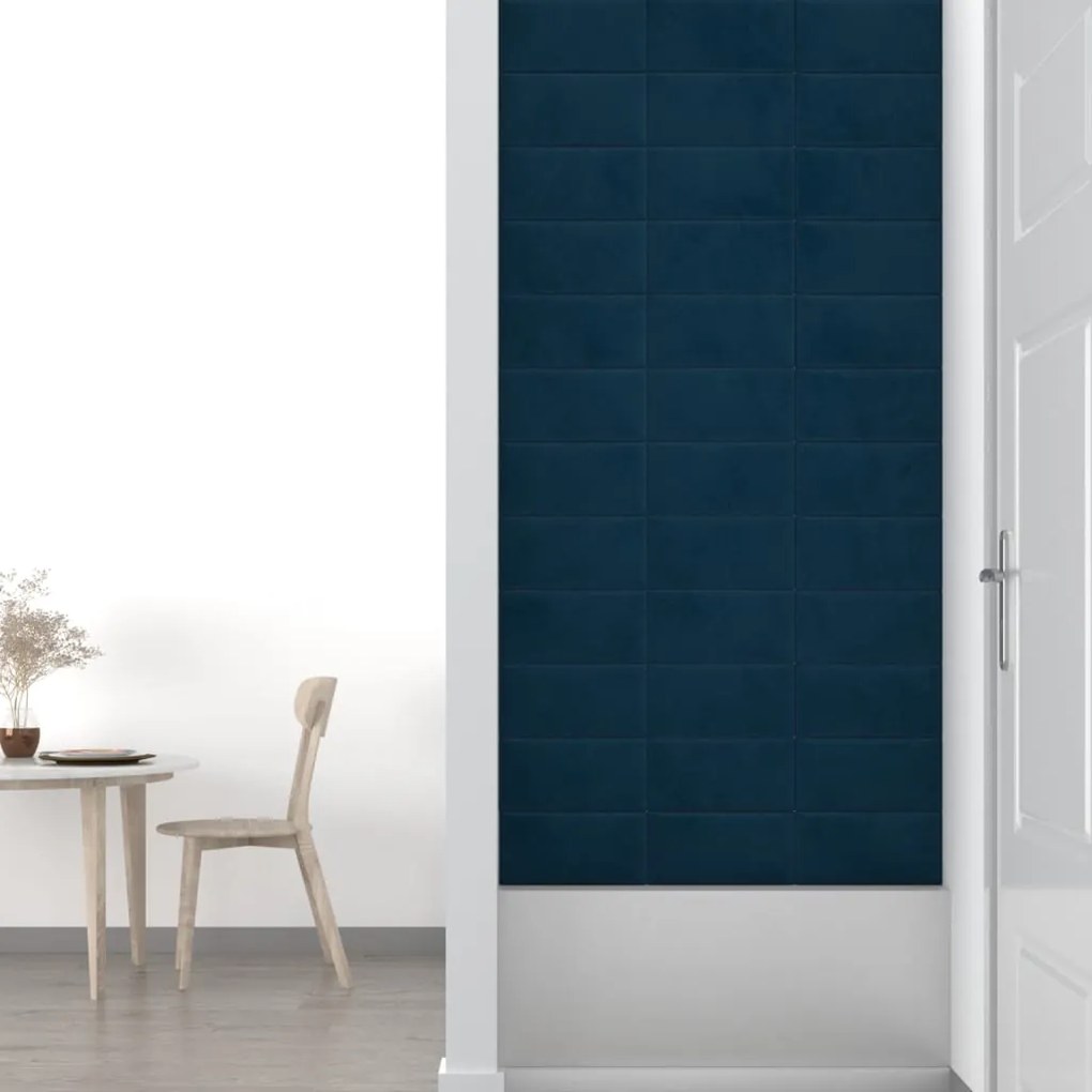 Painel de parede 12 pcs 30x15 cm veludo 0,54 m² azul