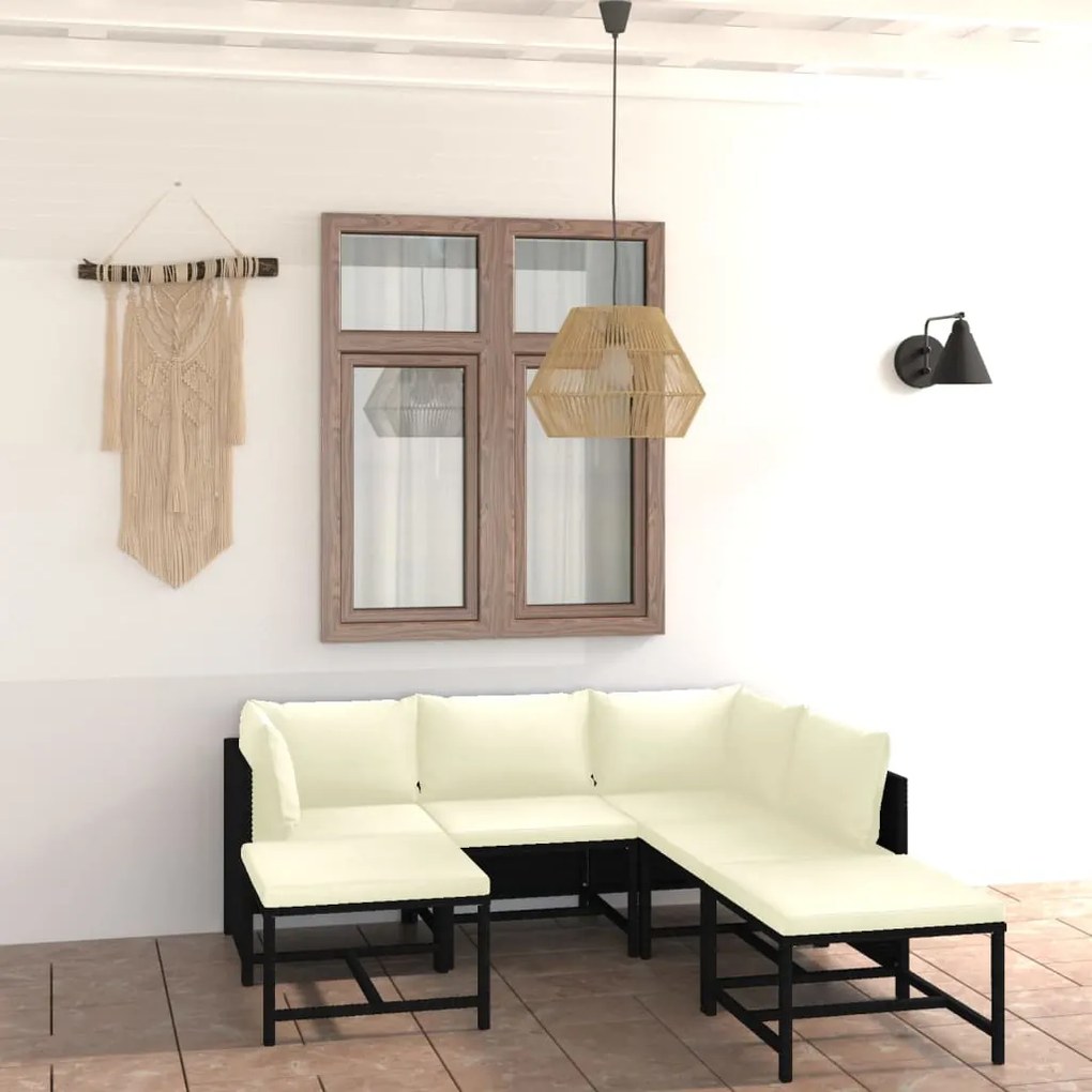 7 pcs conjunto lounge de jardim c/ almofadões vime PE preto