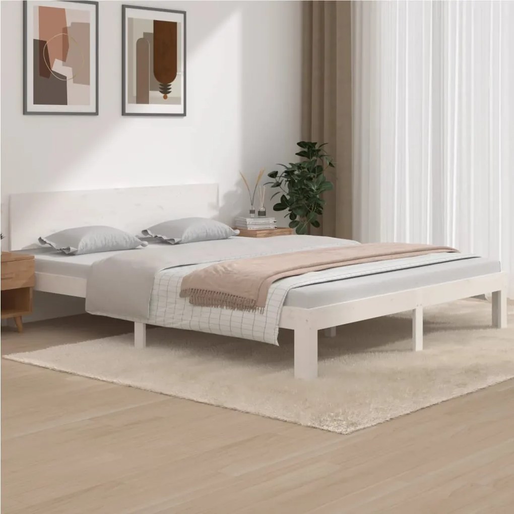 Estrutura de cama 160x200 cm pinho maciço branco