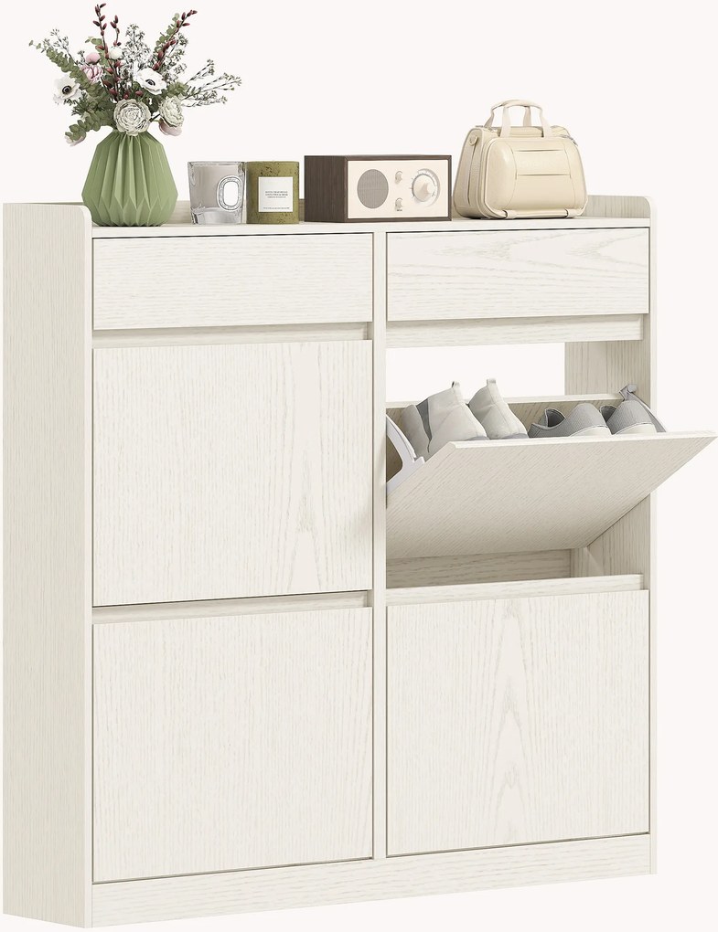 Sapateira com capacidade para 8 pares 98 x 19,2 x 95,3 cm, com 2 gavetas deslizantes e 4 gavetas basculantes, branco