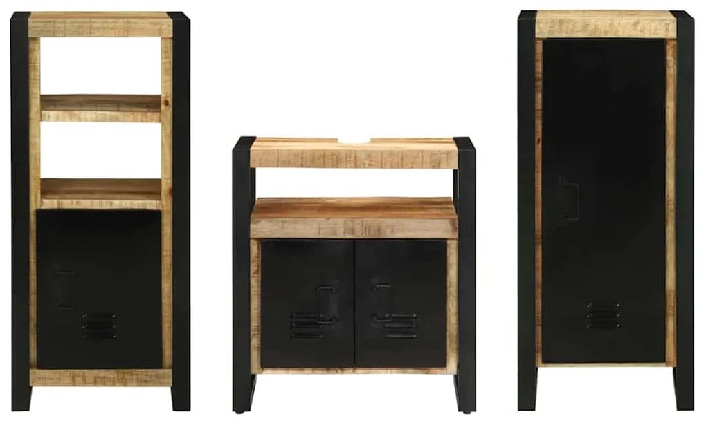 Conjunto de Móveis para Banheiro 3 pcs Madeira de manga maciça