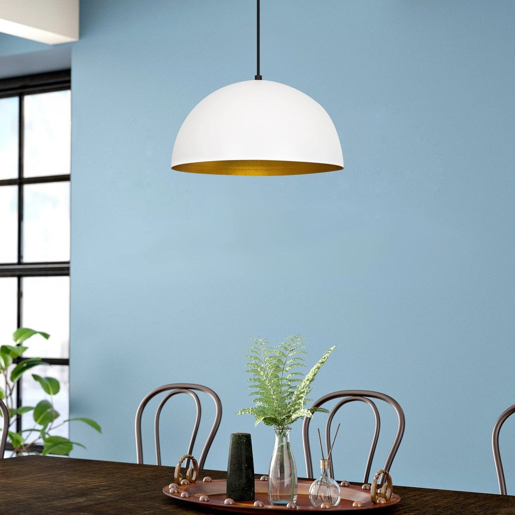 Candeeiro de Teto Sivani – Branco e Dourado – Diâmetro 40 cm