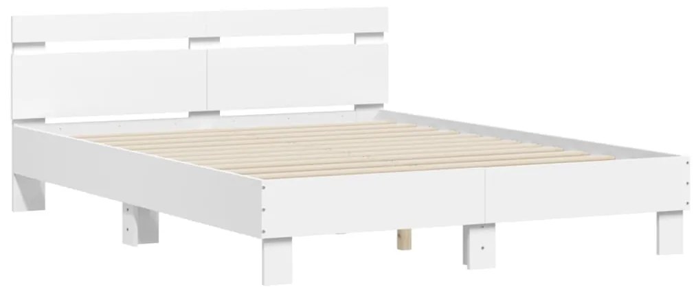 Estrutura de cama com cabeceira e luzes LED 140x190 cm branco